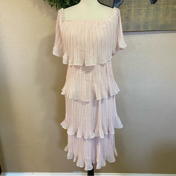 Lulu's Pink Off-Shoulder Tiered Midi Dress - Picture 2 of 7